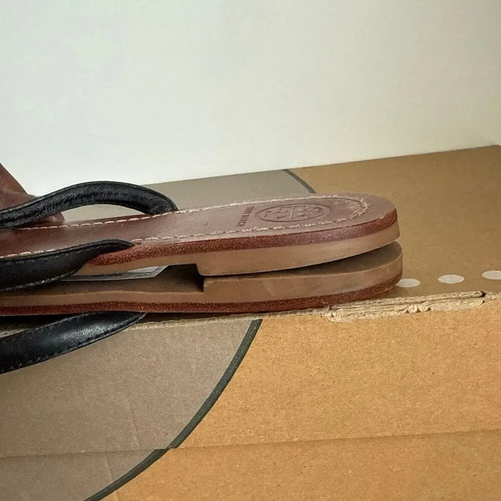 Tory Burch Terra Black Leather Women Slip On Sandals- SZ 11